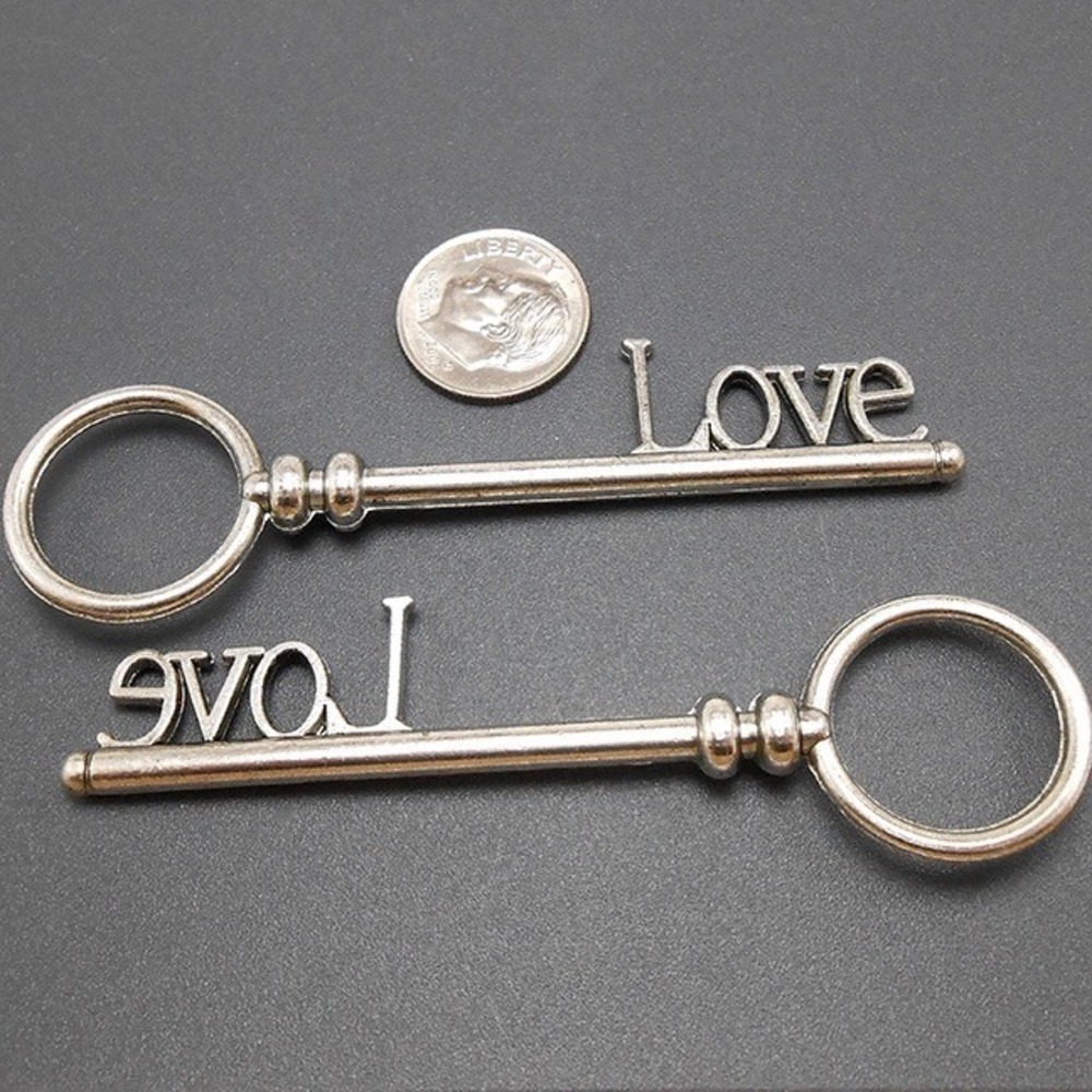 3pcs Large Love Key Pendants, Charms, 3.25"‎ Long